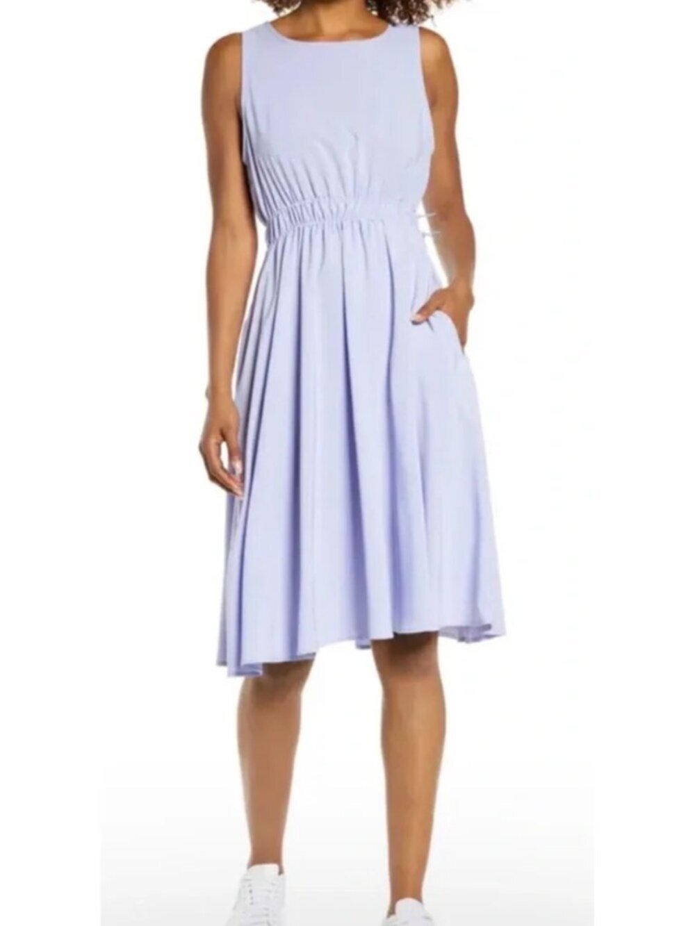 Zella Rosie Dress Lavender Midi Sleeveless Cinch Waist Pocket Casual Size S